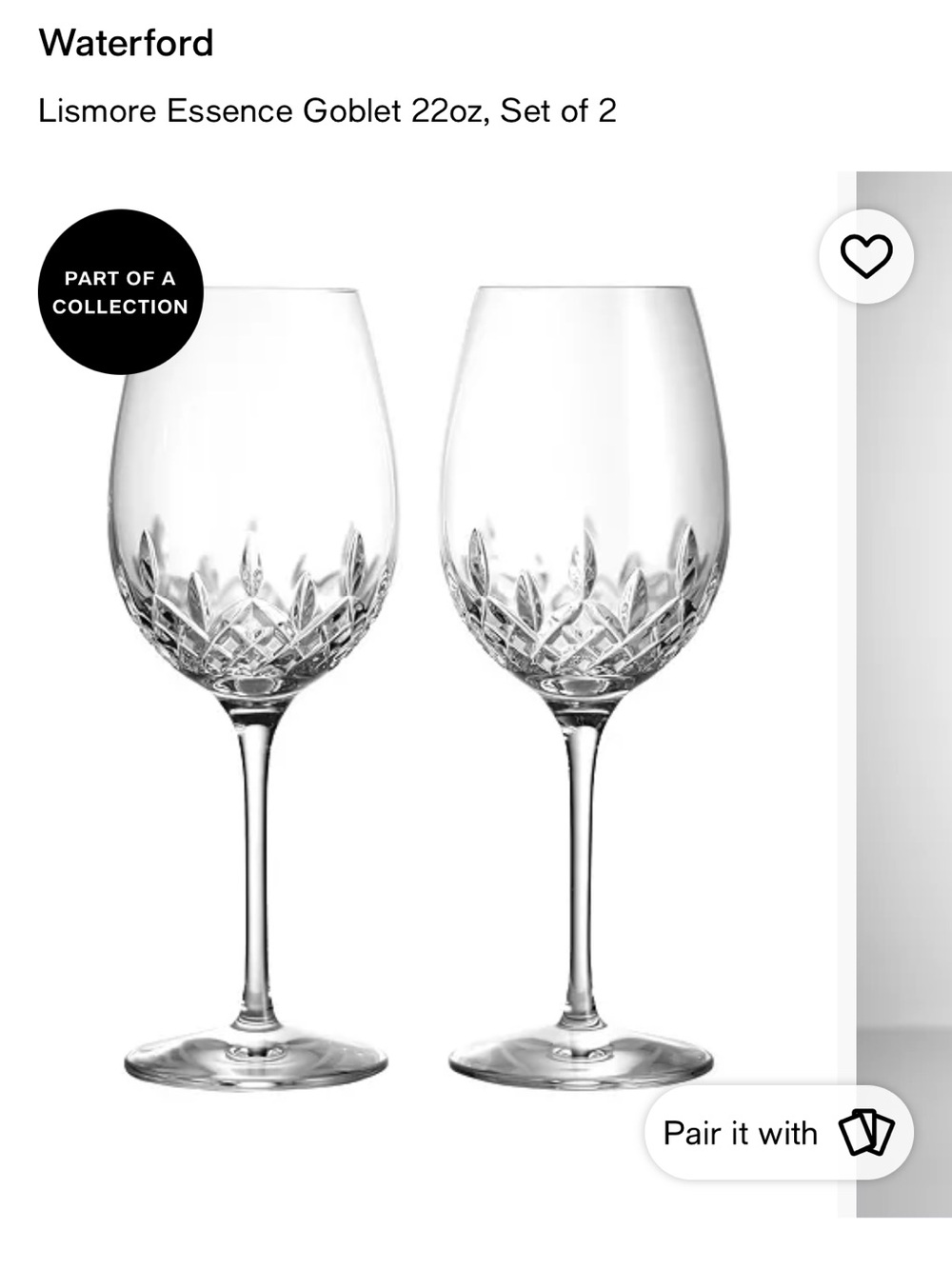 Waterford Lismore Essence goblet set of two
